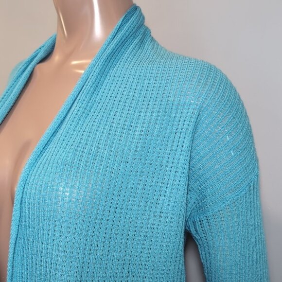 Kinross Cashmere Aqua Knit Cardigan Merino Wool Silk Open Front Shawl Collar - Picture 3 of 12